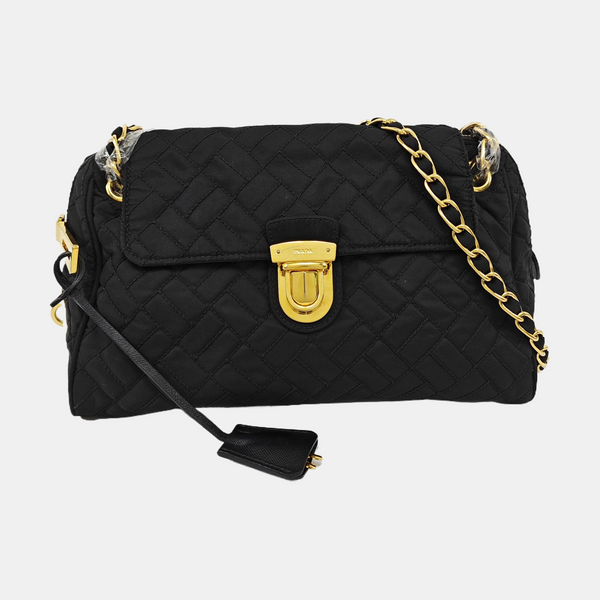 Quilted Nylon Shoulder Bag Black