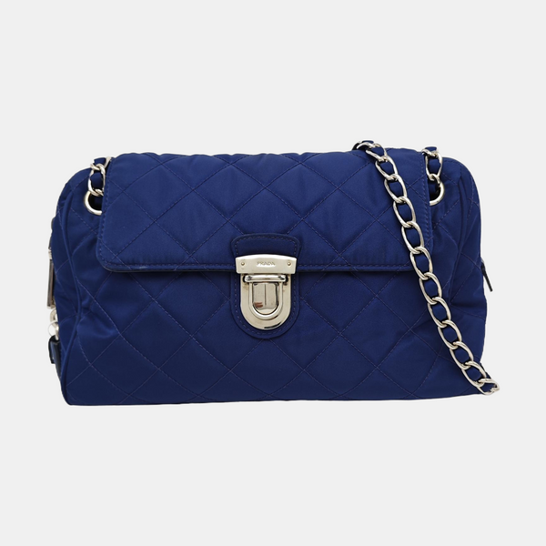 Quilted Nylon Shoulder Bag Blue