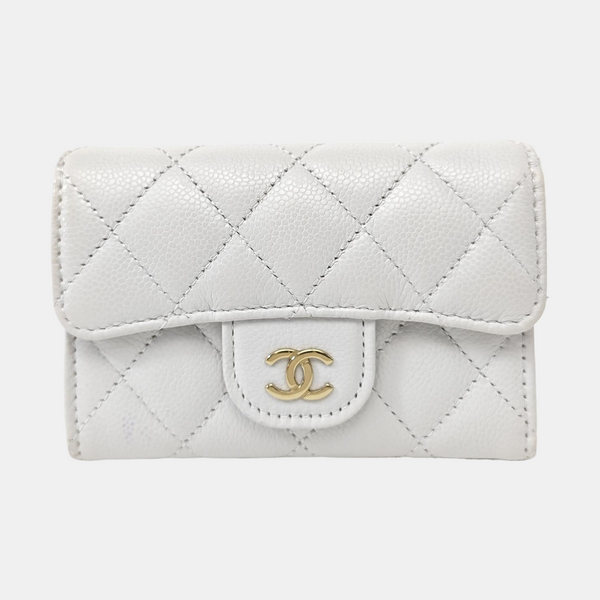 CLASSIC FLAP Quilted Grained Calfskin Gray Card Holder