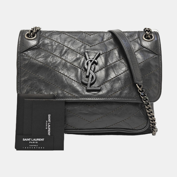 NIKI Medium Chevron Calfskin Gray