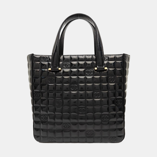Quilted Patent Leather Tote Bag Black