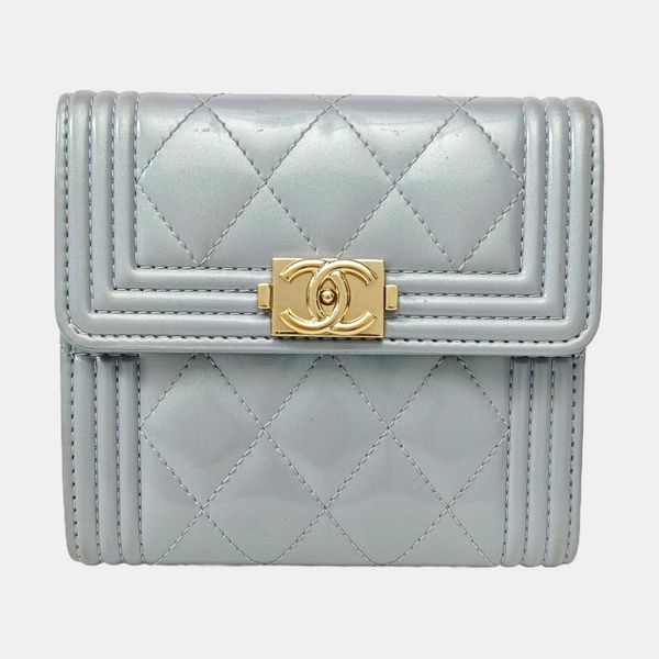 BOY CHANEL Quilted Patent Leather Blue Wallet