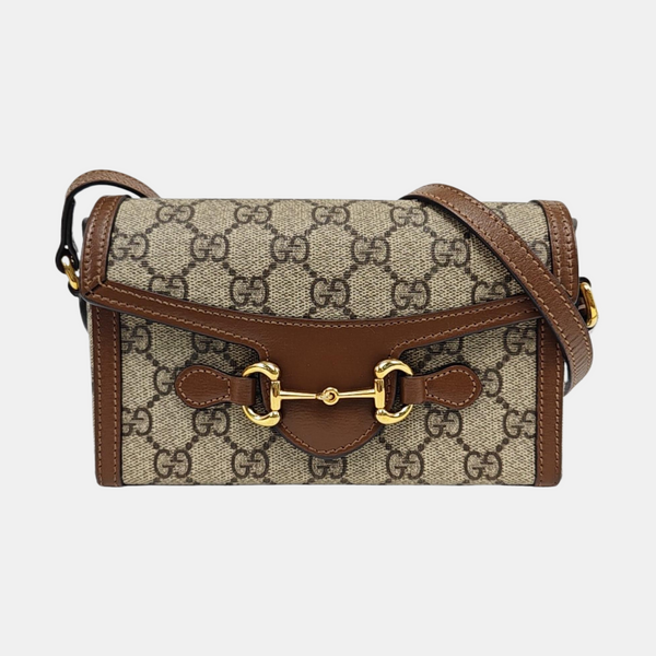 Authenticated pre-owned Horsebit 1955 Mini Monogram Coated Canvas Beige - Shoulder Bag at Looply