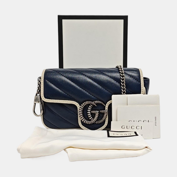 Authenticated pre-owned GG Marmont Super Mini Quilted Calfskin Blue - Crossbody Bag at Looply