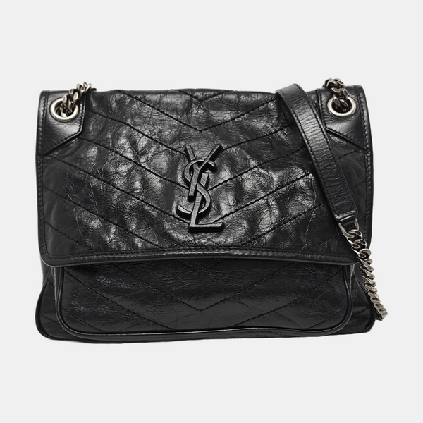 NIKI Medium Chevron Calfskin Black