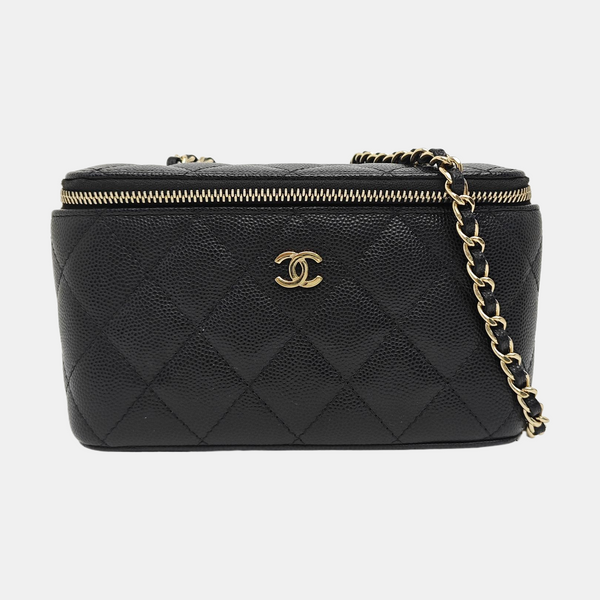 VANITY CASE Small Quilted Grained Calfskin Black