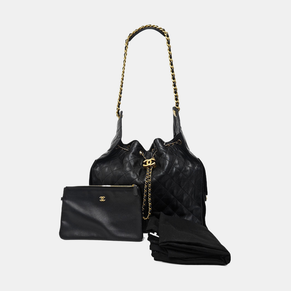 CHANEL 25 Medium Quilted Calfskin Black