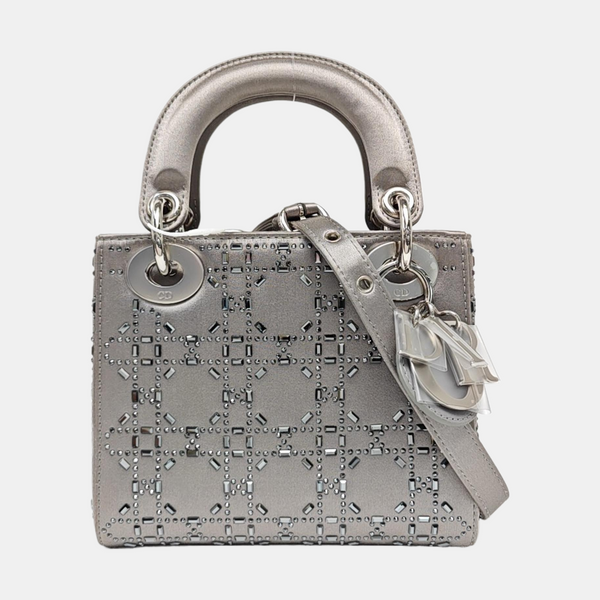 Lady Dior Mini Cannage Silk Satin Gray