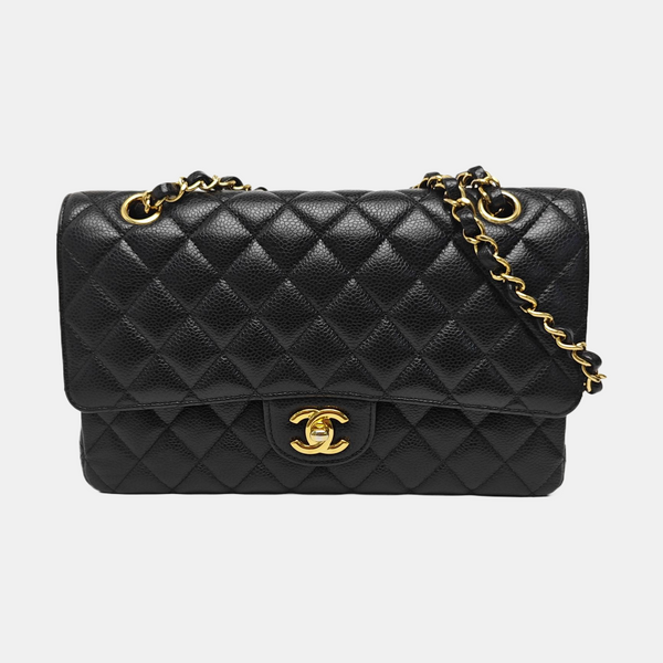 CLASSIC FLAP Medium Quilted Grained Calfskin Black