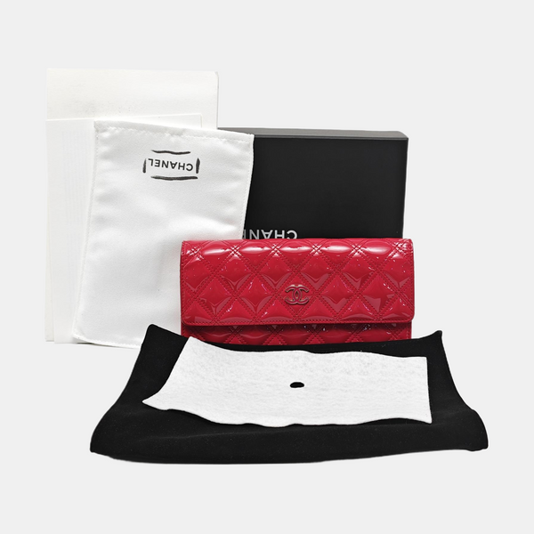 Quilted Patent Leather Wallet Pink