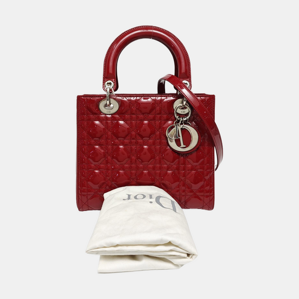 Lady Dior Medium Cannage Patent Leather Red