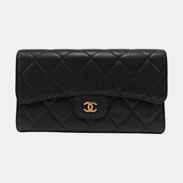 Quilted Grained Calfskin Wallet Black