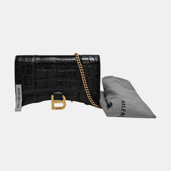 Hourglass Wallet On Chain Small Calfskin Black