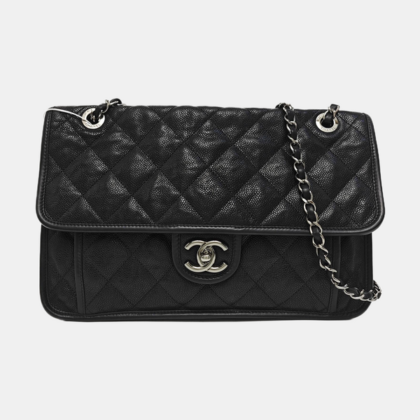 CLASSIC FLAP Jumbo Quilted Grained Calfskin Black