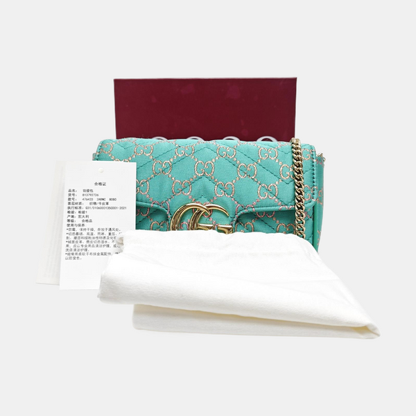 GG Marmont Super Mini Quilted Fabric Green