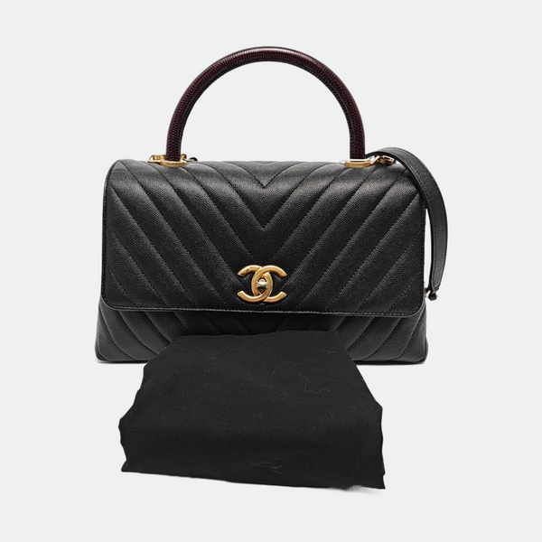COCO HANDLE Medium Chevron Grained Calfskin Black