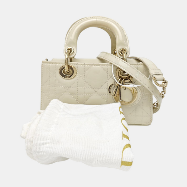 Lady D-Joy Super Mini Cannage Patent Leather White