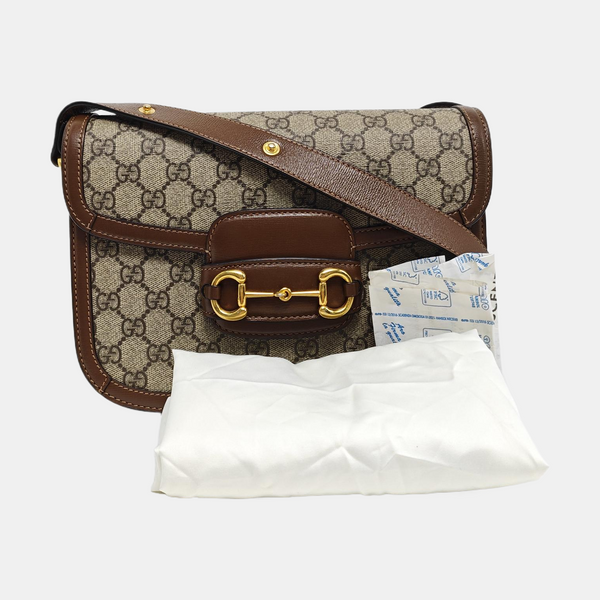 Horsebit 1955 Medium Monogram Coated Canvas Beige
