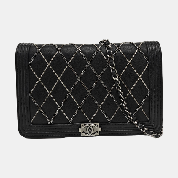 Quilted Calfskin Shoulder Bag Black