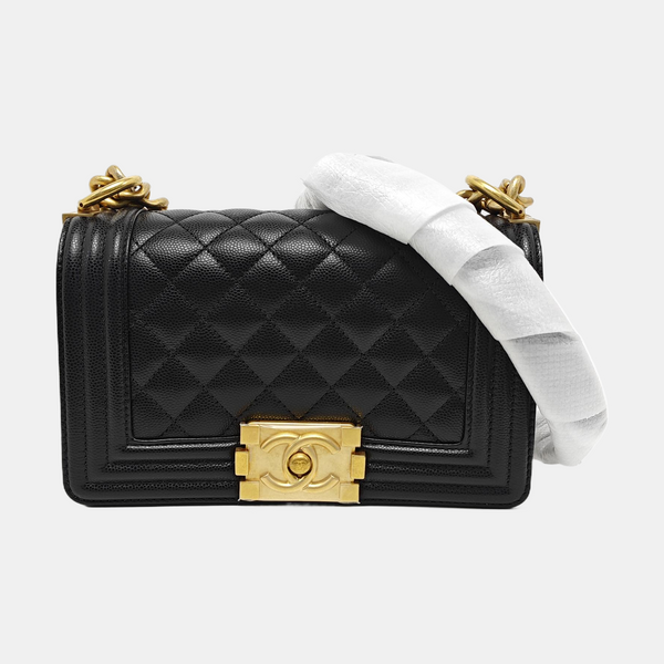 BOY CHANEL Small Quilted Grained Calfskin Black