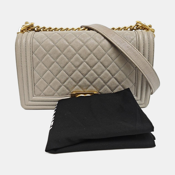 BOY CHANEL Medium Quilted Grained Calfskin Gray