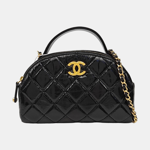 Quilted Patent Leather Shoulder Bag Black