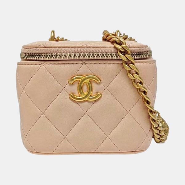 VANITY CASE Mini Quilted Lambskin Pink