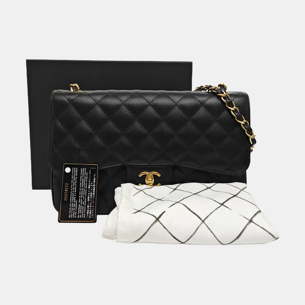 CLASSIC FLAP Jumbo Quilted Grained Calfskin Black
