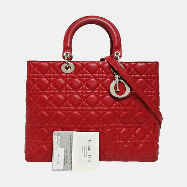 Authenticated pre-owned Lady Dior Large Lambskin Red - Tote Bag at Looply