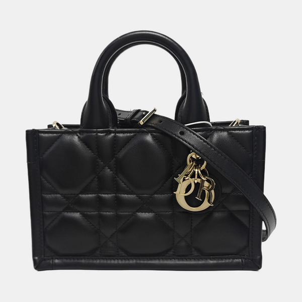 Authenticated pre-owned Lady D-Joy Mini Quilted Calfskin Black - Tote Bag at Looply