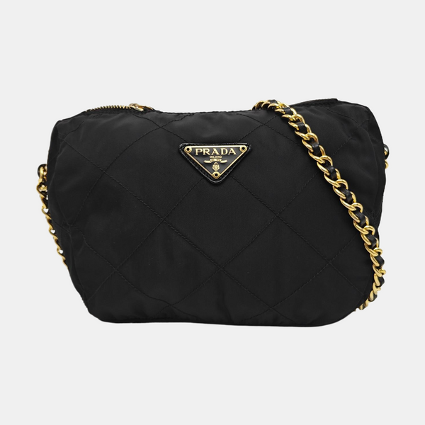 Quilted Nylon Shoulder Bag Black
