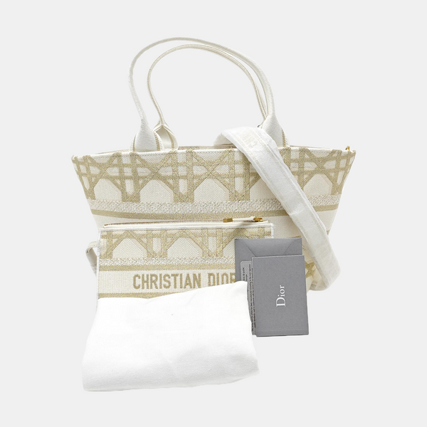 Cannage Canvas Tote Bag White
