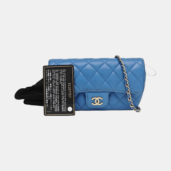 Quilted Grained Calfskin Shoulder Bag Blue