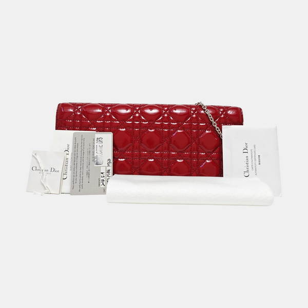 Lady Dior Medium Cannage Patent Leather Red