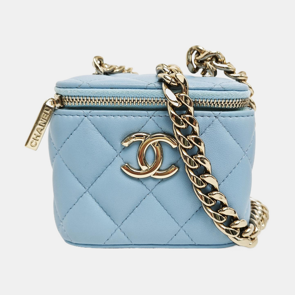 VANITY CASE Small Quilted Lambskin Blue