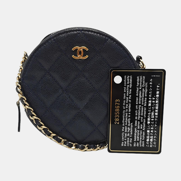 ROUND Quilted Grained Calfskin Blue