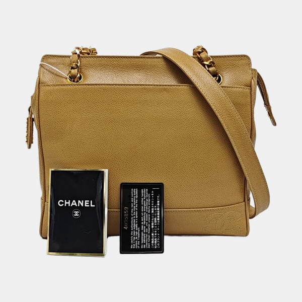 VINTAGE CC LOGO Grained Calfskin Beige