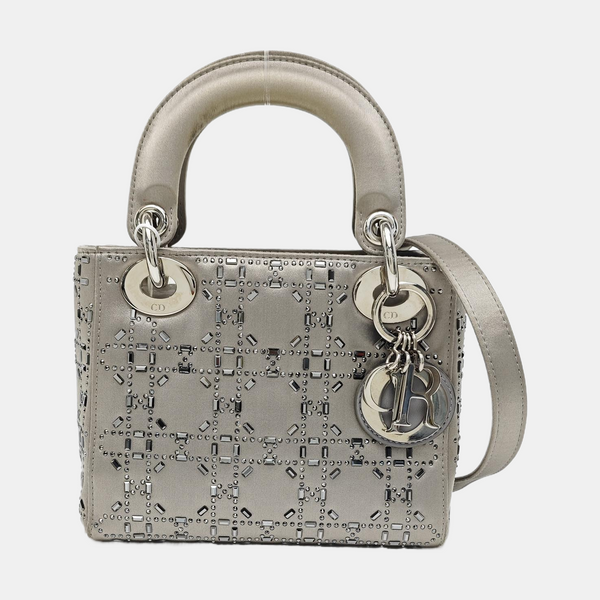 Lady Dior Mini Cannage Silk Satin Gray
