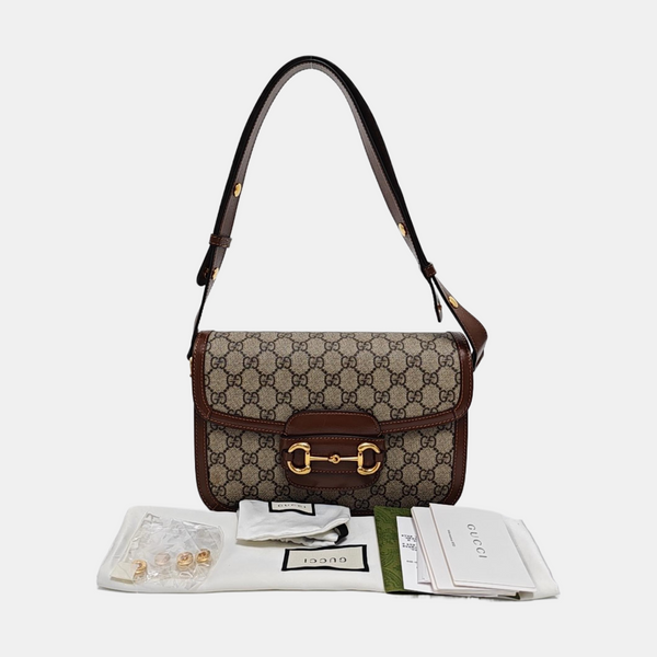 Horsebit 1955 Medium Monogram Coated Canvas Beige