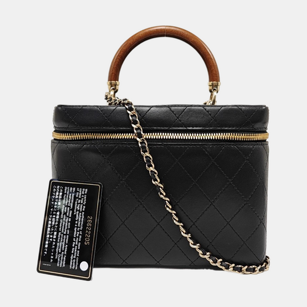 VINTAGE COSMETIC BAGS Quilted Lambskin Black