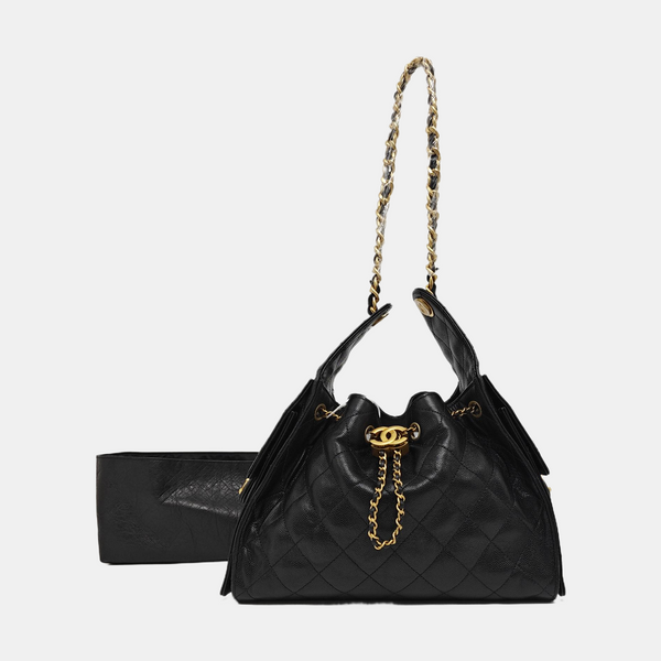 CHANEL 25 Small Quilted Grained Calfskin Black