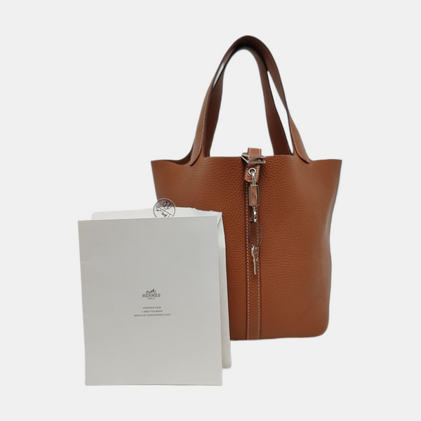 Authenticated pre-owned Picotin Lock 22 Clemence Brown - Bucket Bag at Looply
