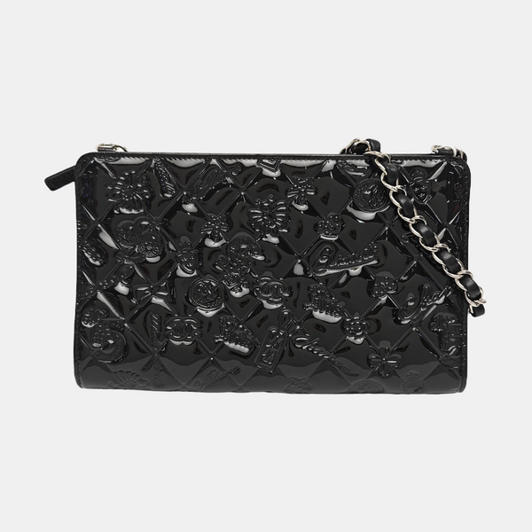 Quilted Patent Leather Tote Bag Black
