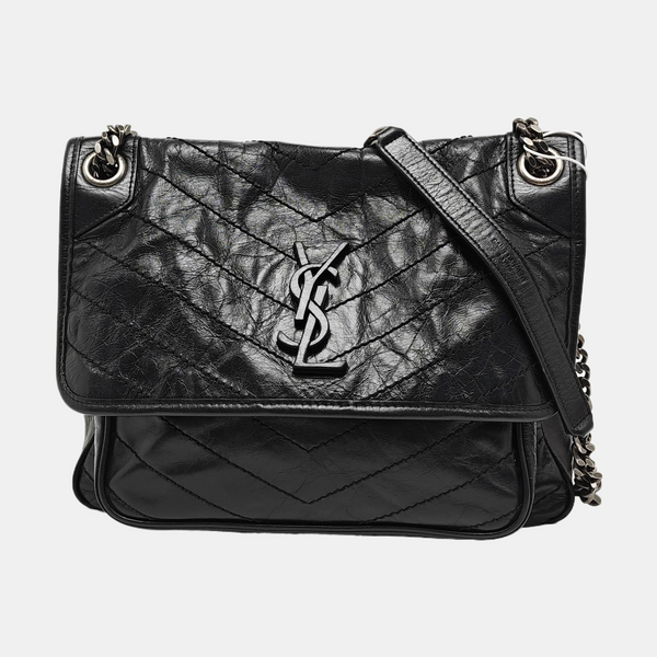 NIKI Medium Chevron Calfskin Black