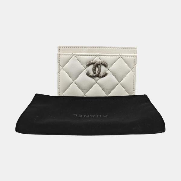 Authenticated pre-owned CHANEL 19 Quilted Lambskin White Card Holder - Card Holder at Looply