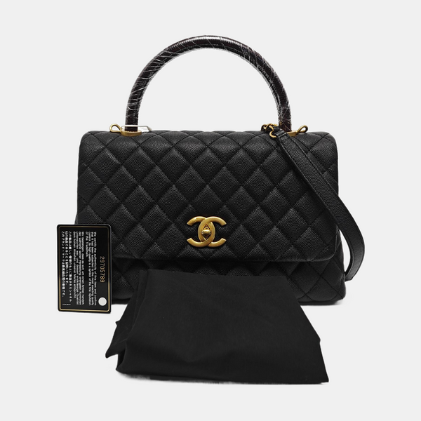 COCO HANDLE Medium Quilted Grained Calfskin Black