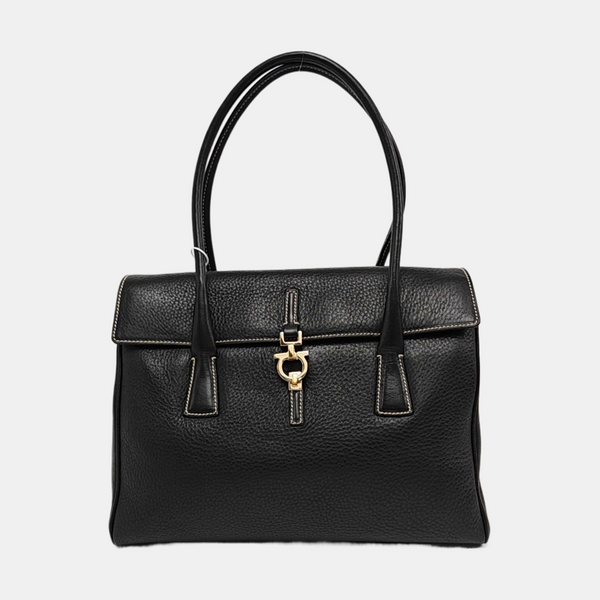 Calfskin Top Handle Bag Black