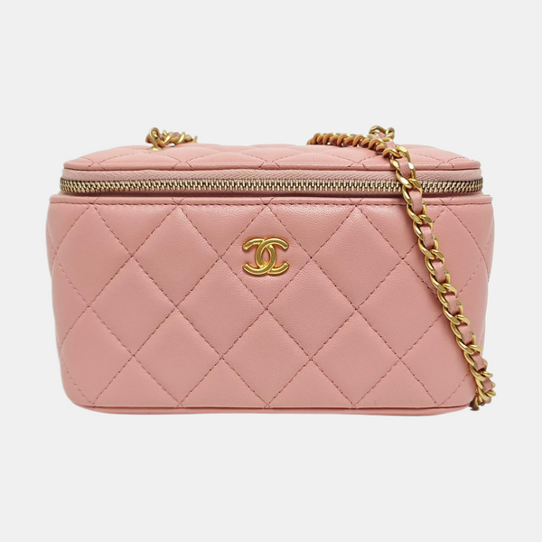 VANITY CASE Small Quilted Lambskin Pink