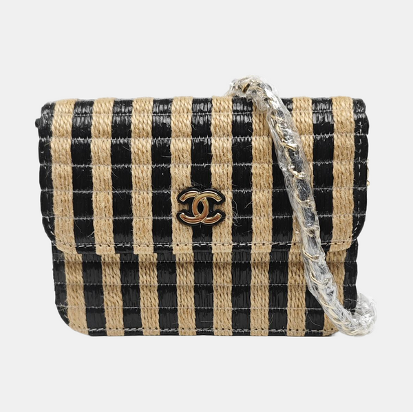 Quilted Straw Shoulder Bag Multicolor