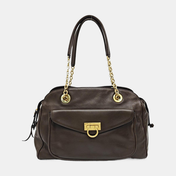 Calfskin Top Handle Bag Brown